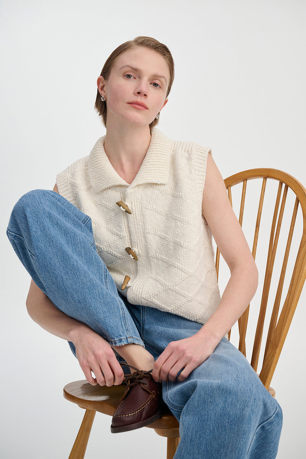 Vintage Cotton Texture Diamond Lattice Woven Cardigan Vest - Lotus Lane