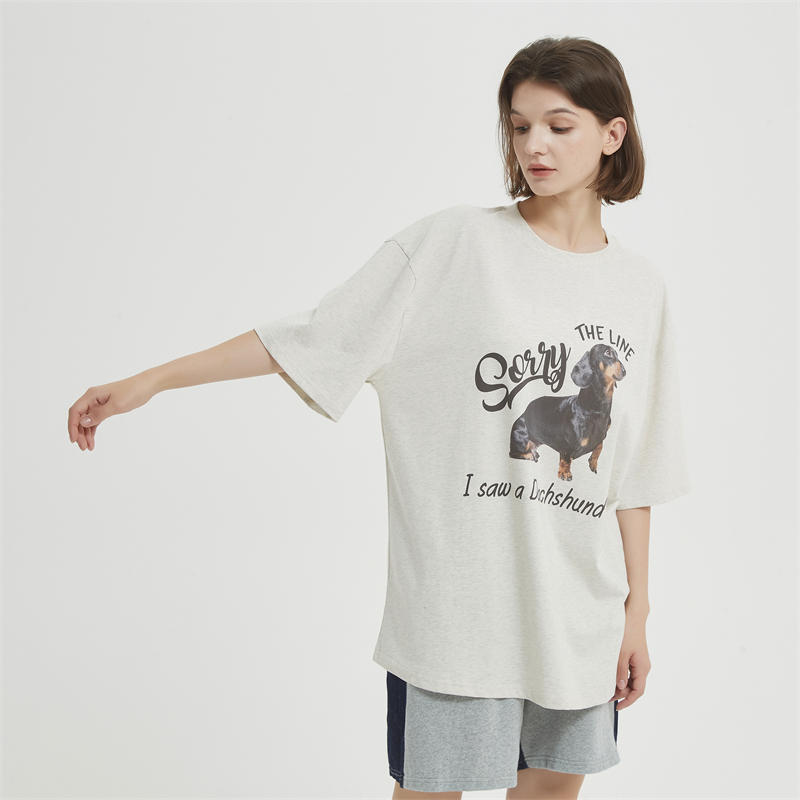 Retro Oatmeal Color Cute Sausage Dog Short Sleeve T-shirt - Lotus Lane