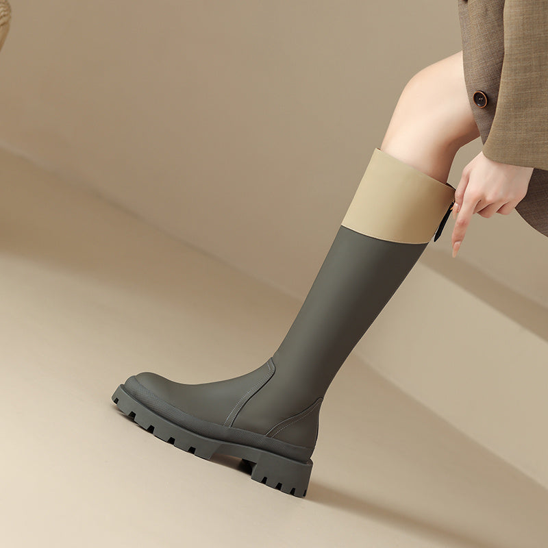 Thick Soled Boots With Round Head And Matching Colour - Lotus Lane