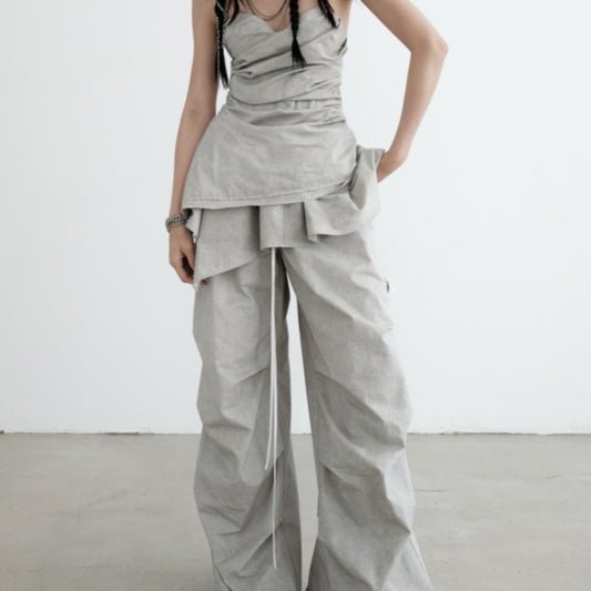 Washed Dirty Dyed Cotton Two-piece Removable Flounced Skirt Swing Casual Pants - Lotus Lane