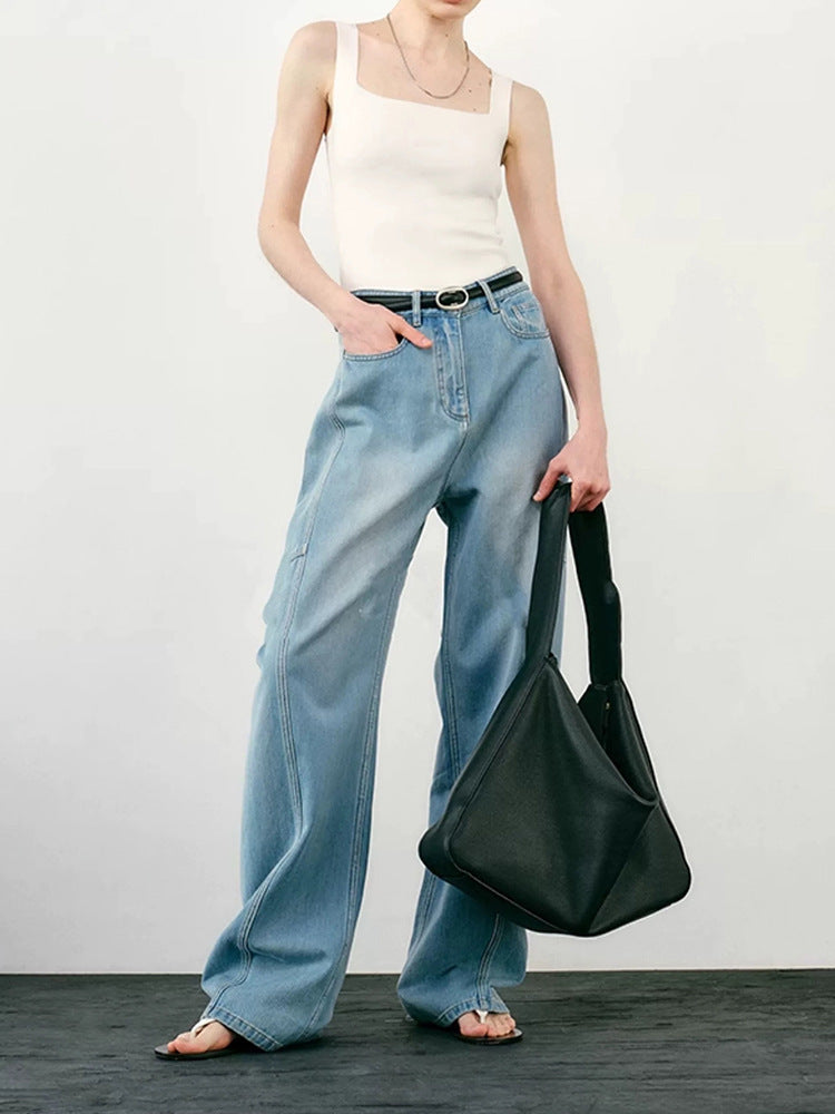 Sickle Wide Leg Thin Jeans Deconstructed Casual Loose Banana Pants - Lotus Lane