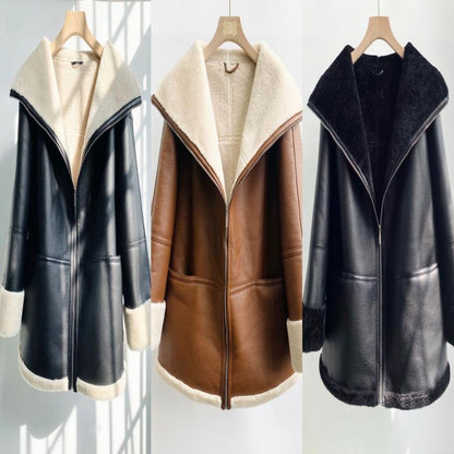 Nordic Leather Overcoat Coat For Women - Lotus Lane