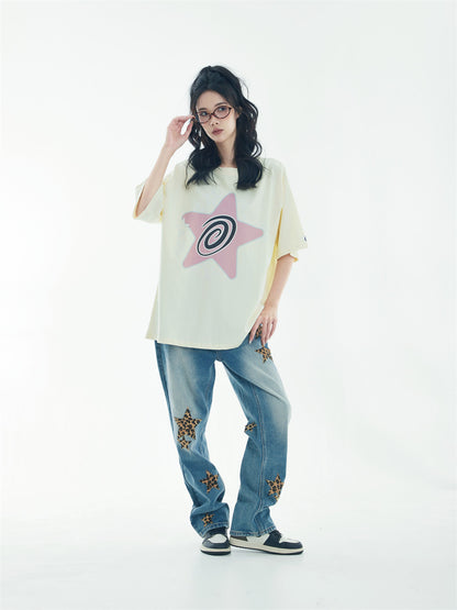 Creative Five-pointed Star Printed Short Sleeve Round Neck Men - Lotus Lane