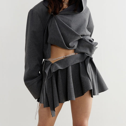 Dark Gray Vertical Cut Irregular Skirt - Lotus Lane