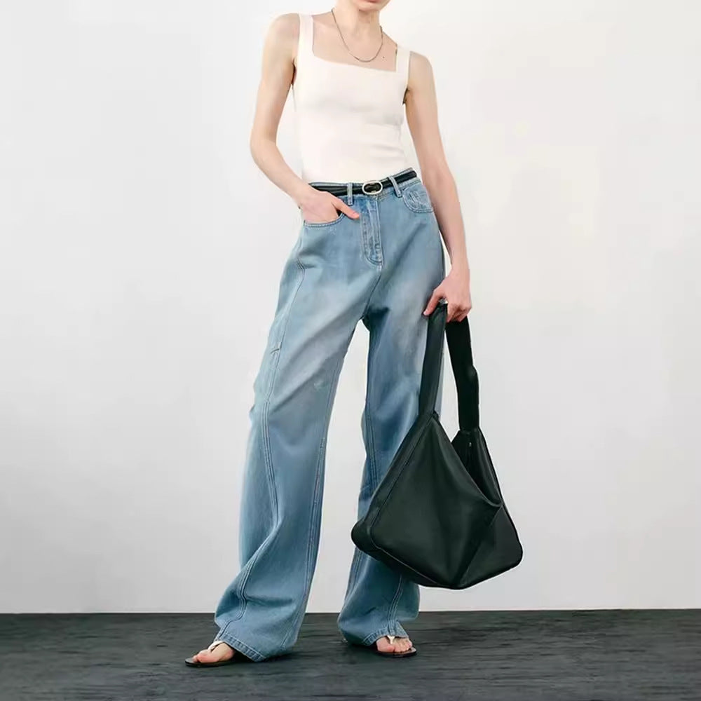Sickle Wide Leg Thin Jeans Deconstructed Casual Loose Banana Pants - Lotus Lane