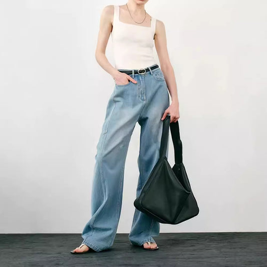 Sickle Wide Leg Thin Jeans Deconstructed Casual Loose Banana Pants - Lotus Lane