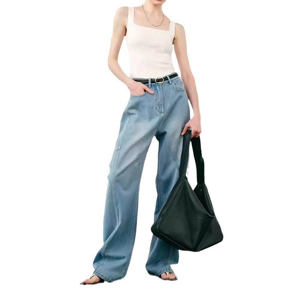 Sickle Wide Leg Thin Jeans Deconstructed Casual Loose Banana Pants - Lotus Lane