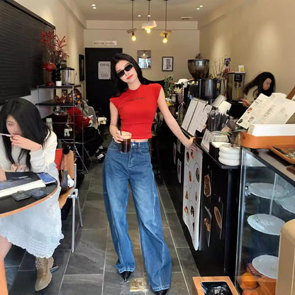 Sickle Wide Leg Thin Jeans Deconstructed Casual Loose Banana Pants - Lotus Lane