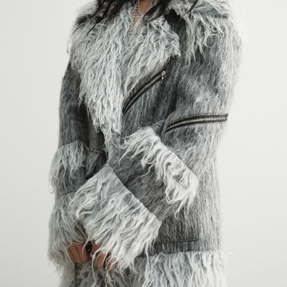 Fur Patchwork Wool Overalls Coat - Lotus Lane