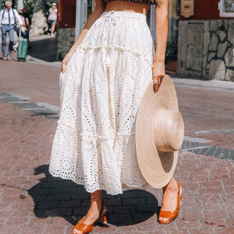 Heavy Industry Embroidery Western Style High Waist Skirt Elegant Swing - Lotus Lane