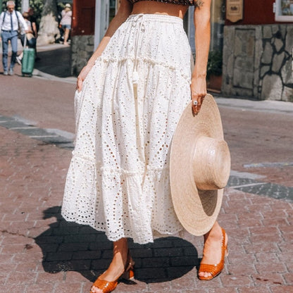 Heavy Industry Embroidery Western Style High Waist Skirt Elegant Swing - Lotus Lane