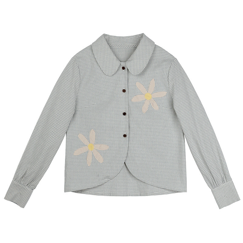 MintCheese independent design sense niche spring French girl three-dimensional hand-painted daisy long-sleeved shirt - Lotus Lane