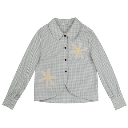 MintCheese independent design sense niche spring French girl three-dimensional hand-painted daisy long-sleeved shirt - Lotus Lane