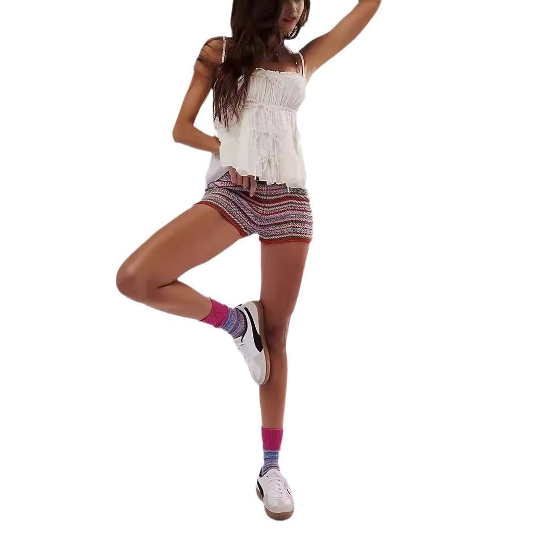 Dopamine Wear Rainbow Striped Casual Sports Contrast Color Shorts - Lotus Lane