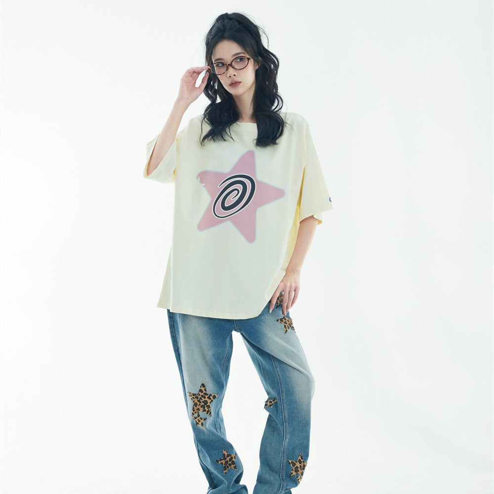 Creative Five-pointed Star Printed Short Sleeve Round Neck Men - Lotus Lane