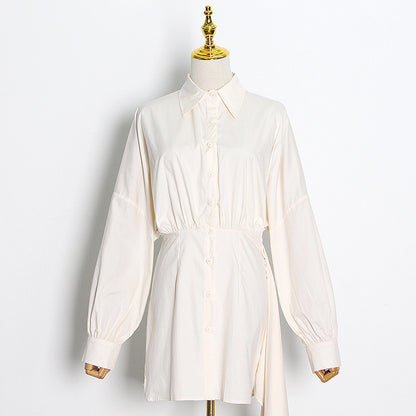 Lantern sleeve irregular shirt dress - Lotus Lane