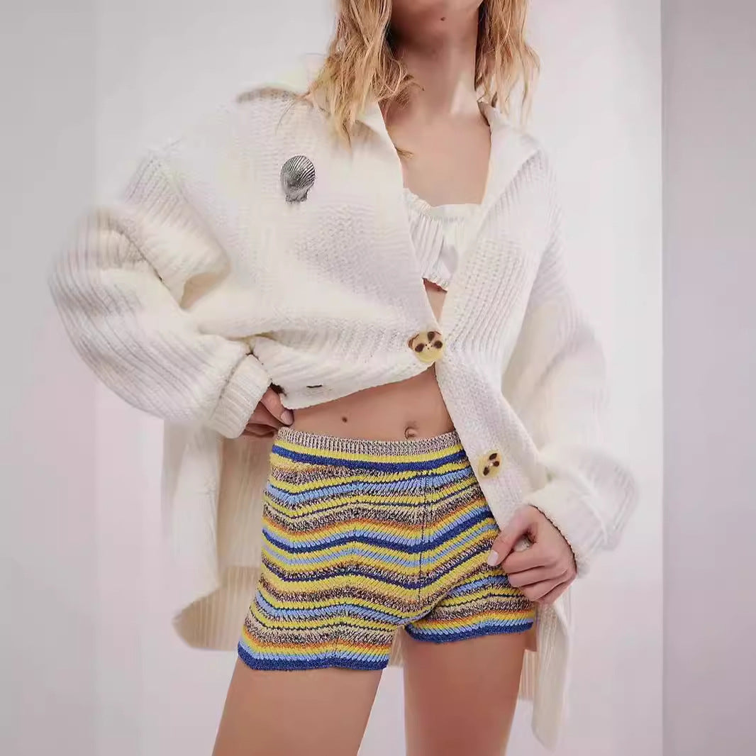 Dopamine Wear Rainbow Striped Casual Sports Contrast Color Shorts - Lotus Lane