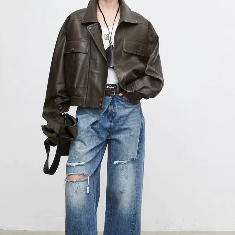 New Sheepskin Retro Loose Profile Casual Short Jacket - Lotus Lane