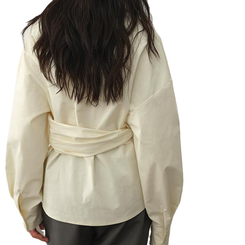 High-grade Lazy Niche Deconstructive Waist Slimming Asymmetric Shirt - Lotus Lane