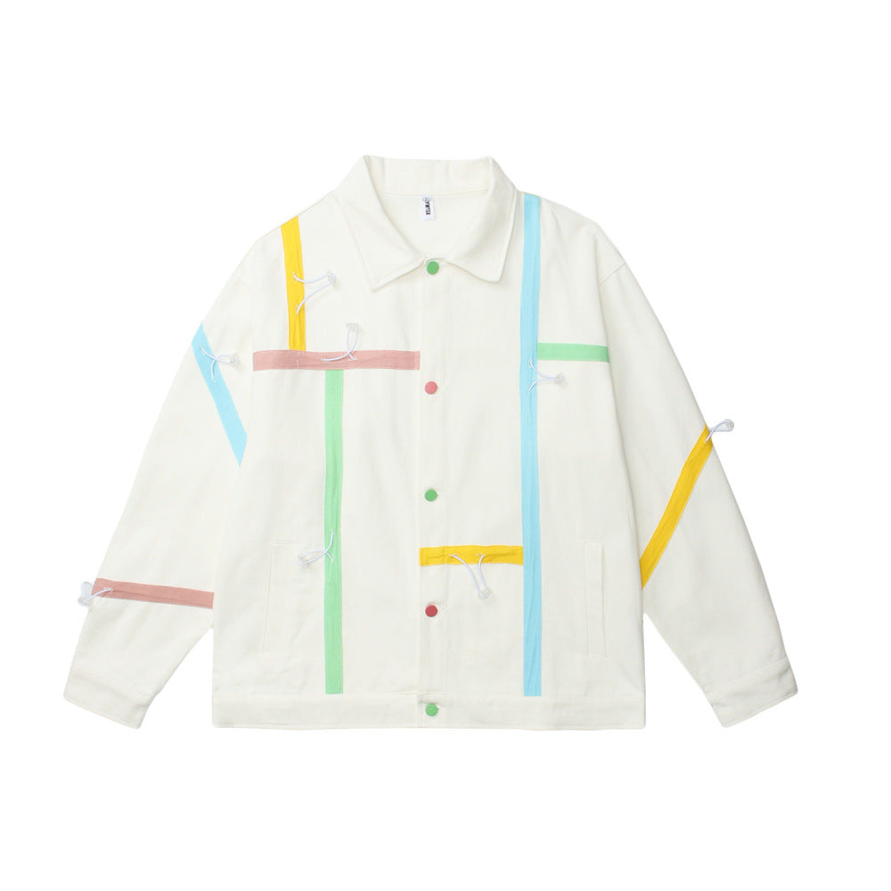 Ribbon Drawstring Stitching Jacket Men And Women - Lotus Lane