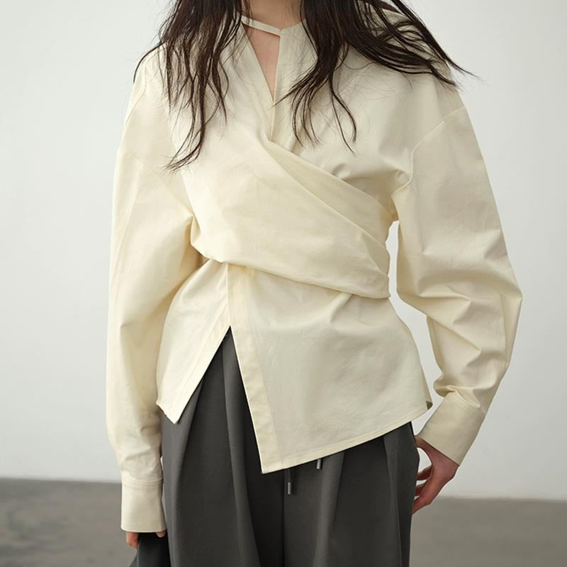 High-grade Lazy Niche Deconstructive Waist Slimming Asymmetric Shirt - Lotus Lane