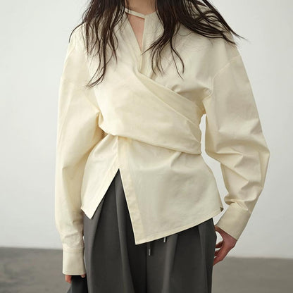High-grade Lazy Niche Deconstructive Waist Slimming Asymmetric Shirt - Lotus Lane