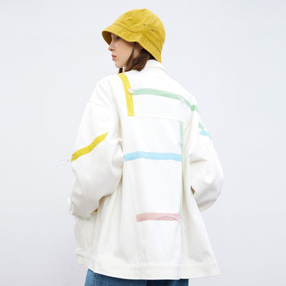 Ribbon Drawstring Stitching Jacket Men And Women - Lotus Lane
