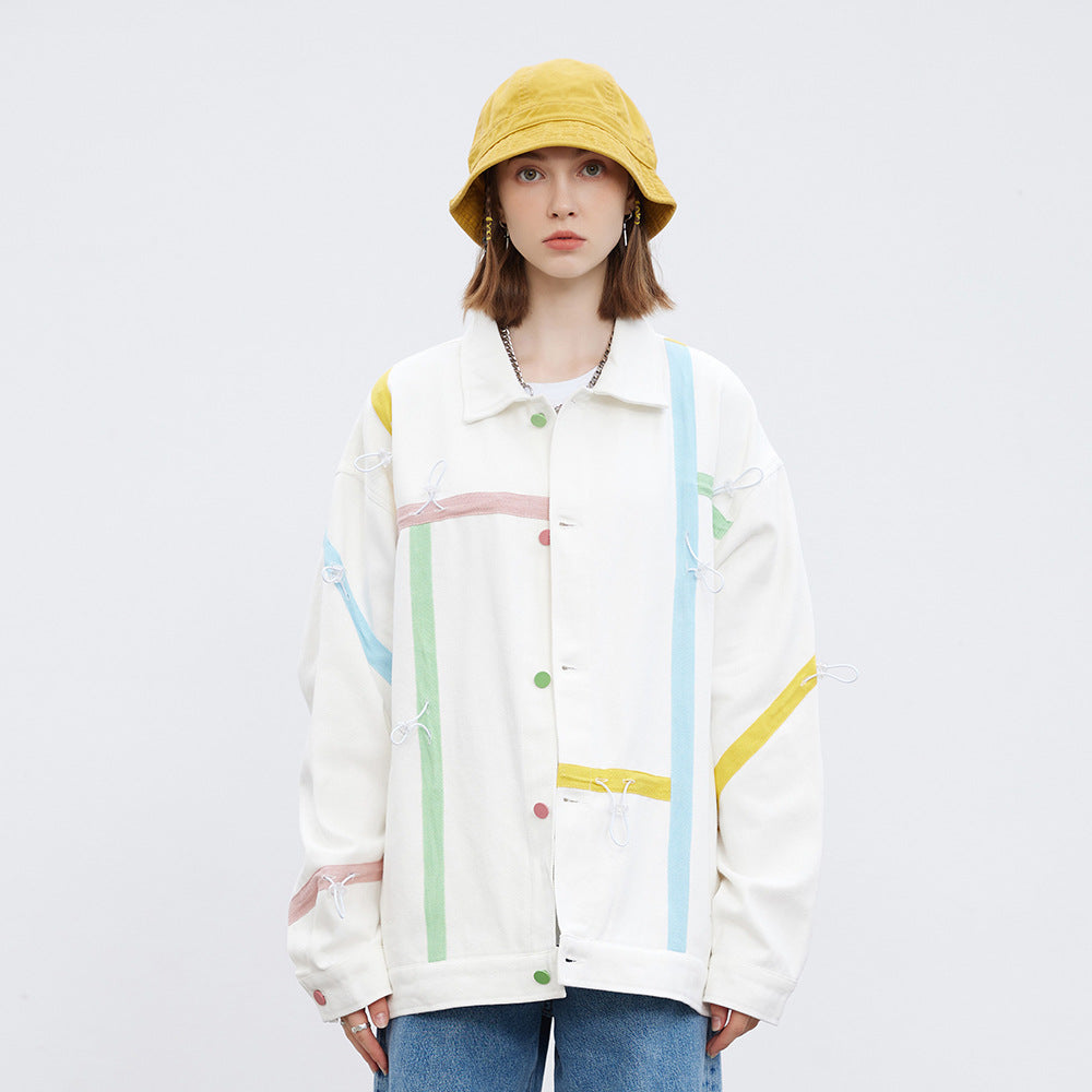 Ribbon Drawstring Stitching Jacket Men And Women - Lotus Lane