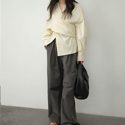 High-grade Lazy Niche Deconstructive Waist Slimming Asymmetric Shirt - Lotus Lane