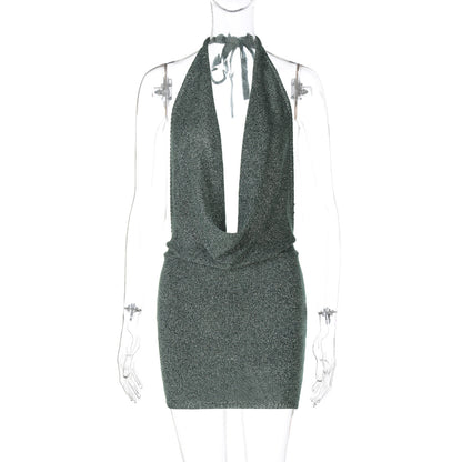 Women's Fashion Backless Lace-up Wool Dress - Lotus Lane