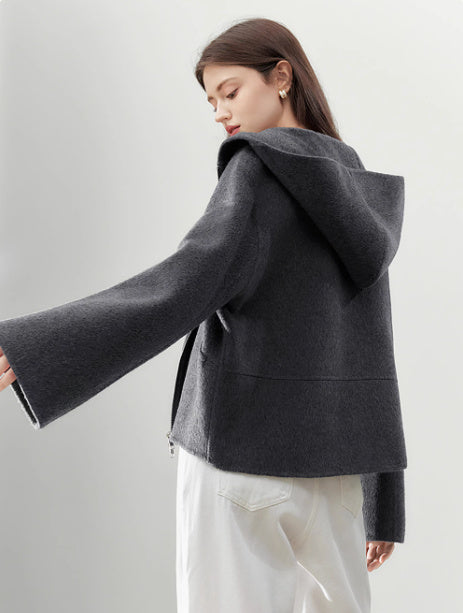 Gray Double-faced Woolen Goods Short Women's Coat - Lotus Lane