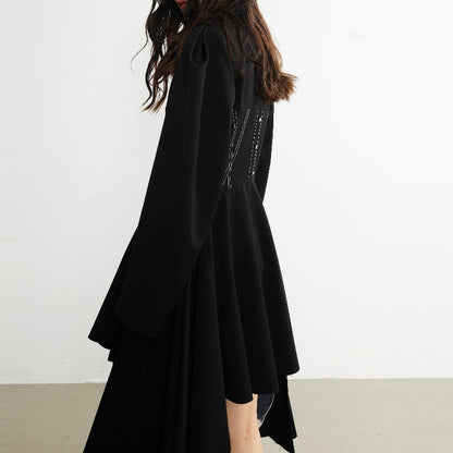 Retro Decorative Open-line Irregular Hem Profile Suit Large Coat - Lotus Lane