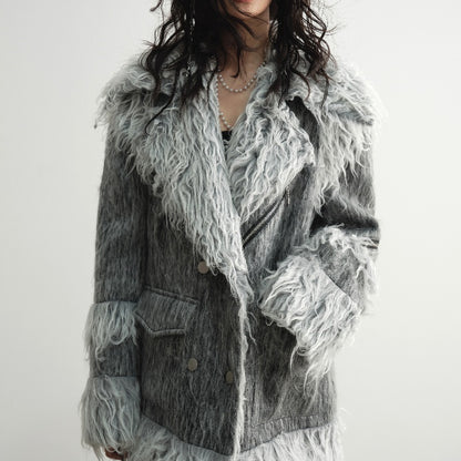 Fur Patchwork Wool Overalls Coat - Lotus Lane