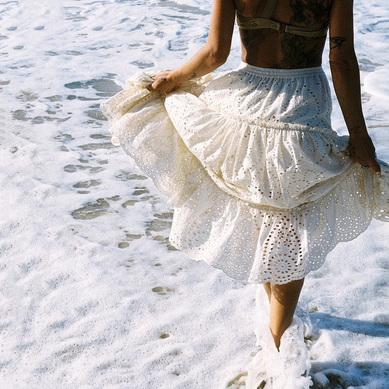 Heavy Industry Embroidery Western Style High Waist Skirt Elegant Swing - Lotus Lane