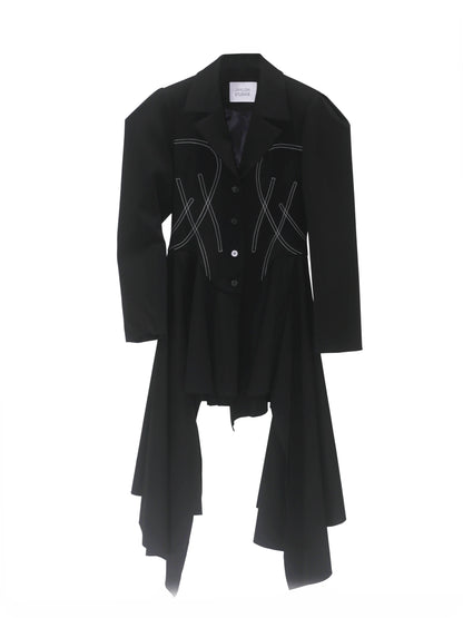 Retro Decorative Open-line Irregular Hem Profile Suit Large Coat - Lotus Lane