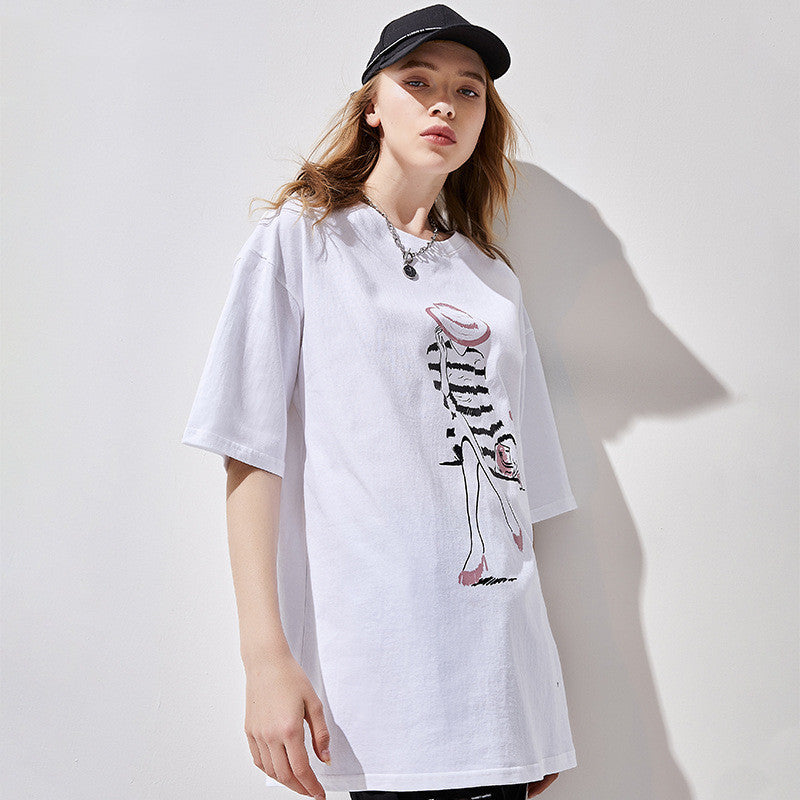 Short Sleeve Character Print Loose Fit Cotton