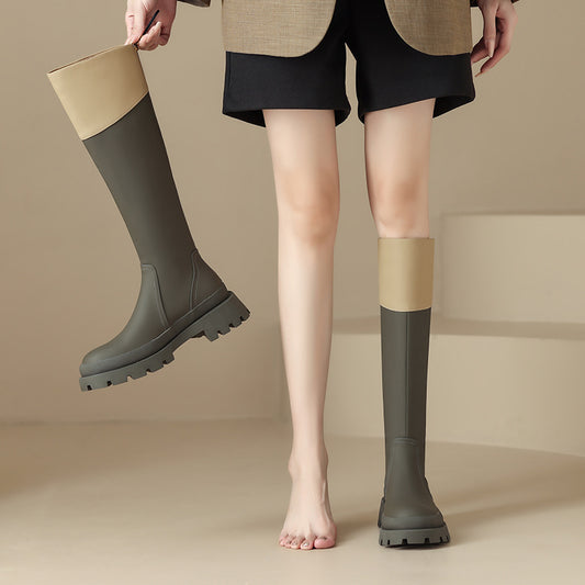 Thick Soled Boots With Round Head And Matching Colour - Lotus Lane