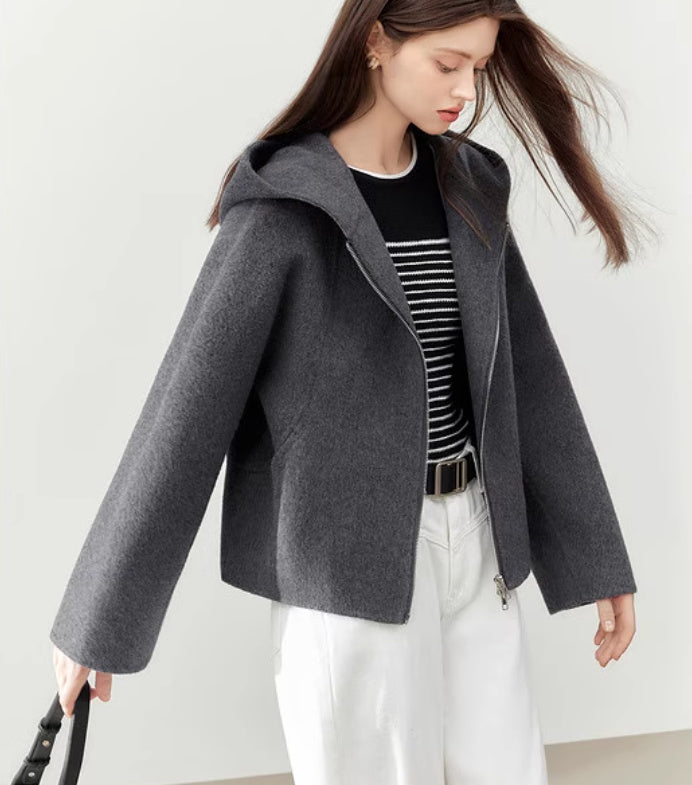 Gray Double-faced Woolen Goods Short Women's Coat - Lotus Lane