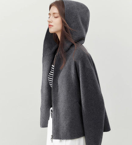 Gray Double-faced Woolen Goods Short Women's Coat - Lotus Lane